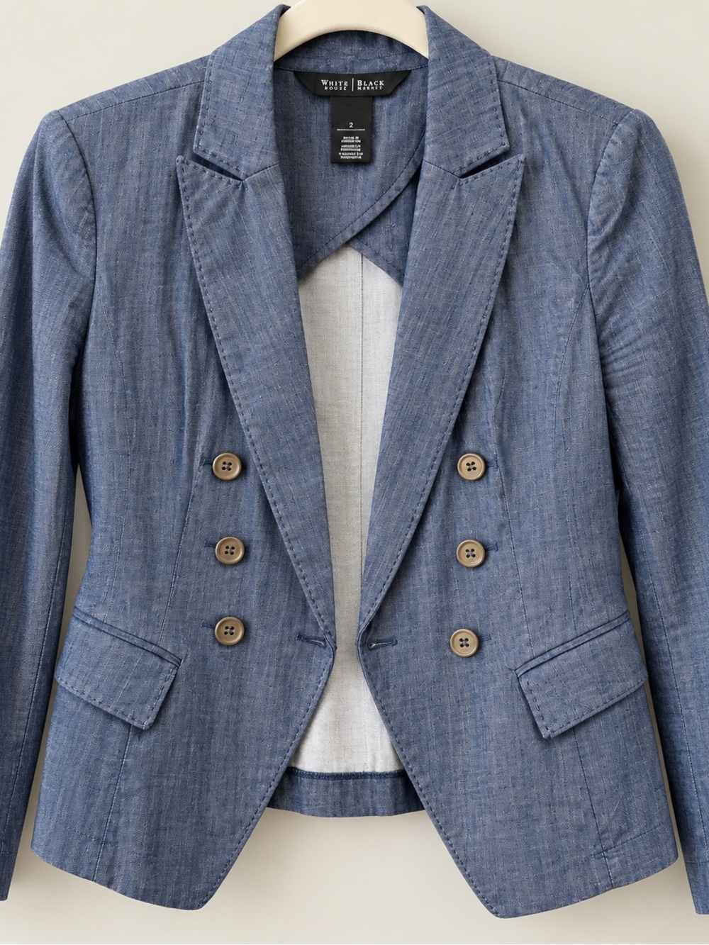 White House Black Market Dark Chambray Double Breasted Blazer Size 2